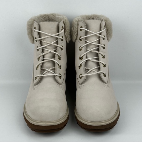 Timberland Kinsley 6” Waterproof Boot Faux Fur Lug White Nubuck Womens 9.5 - Picture 6 of 12